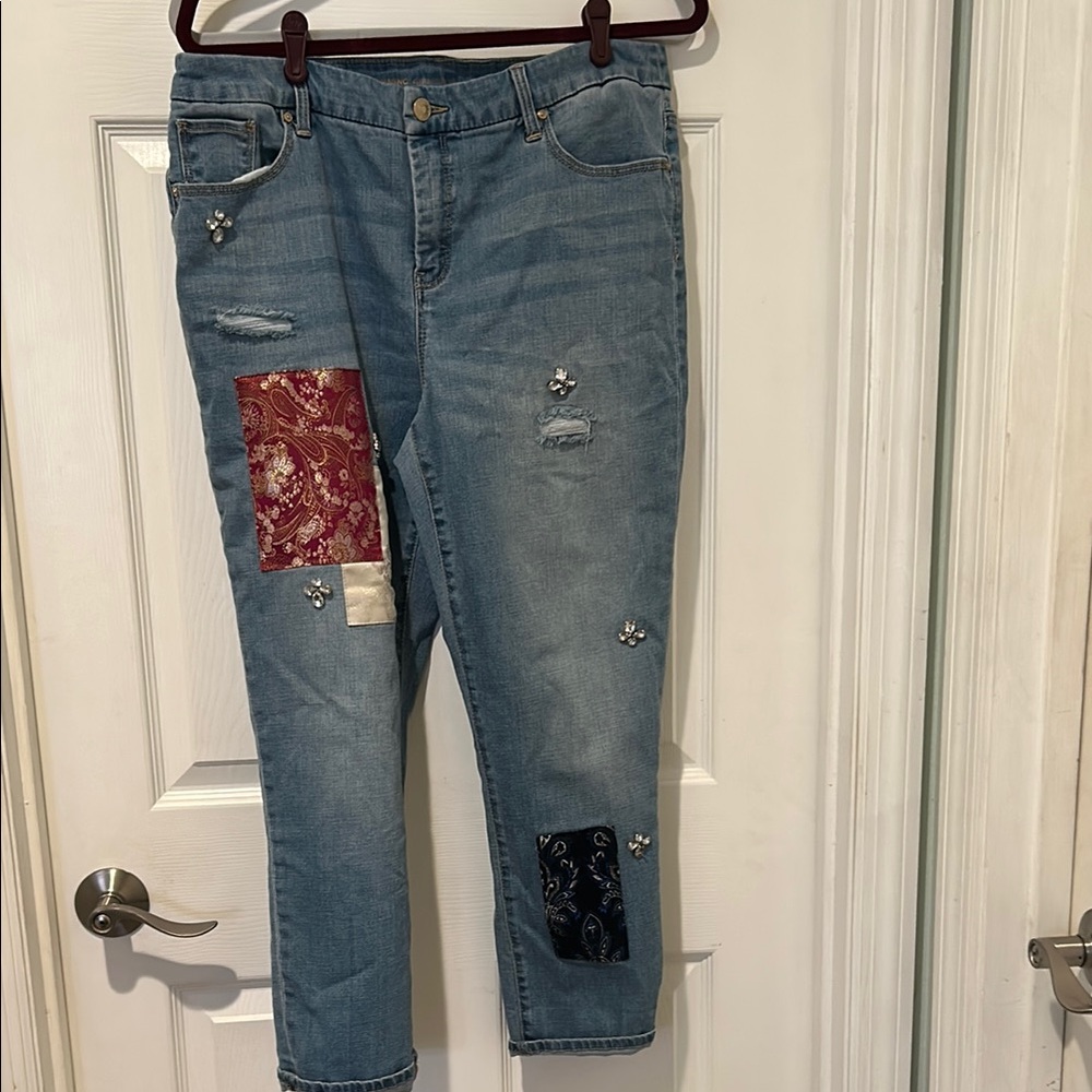 Chicos Embellished Patchwork Blue Jeans